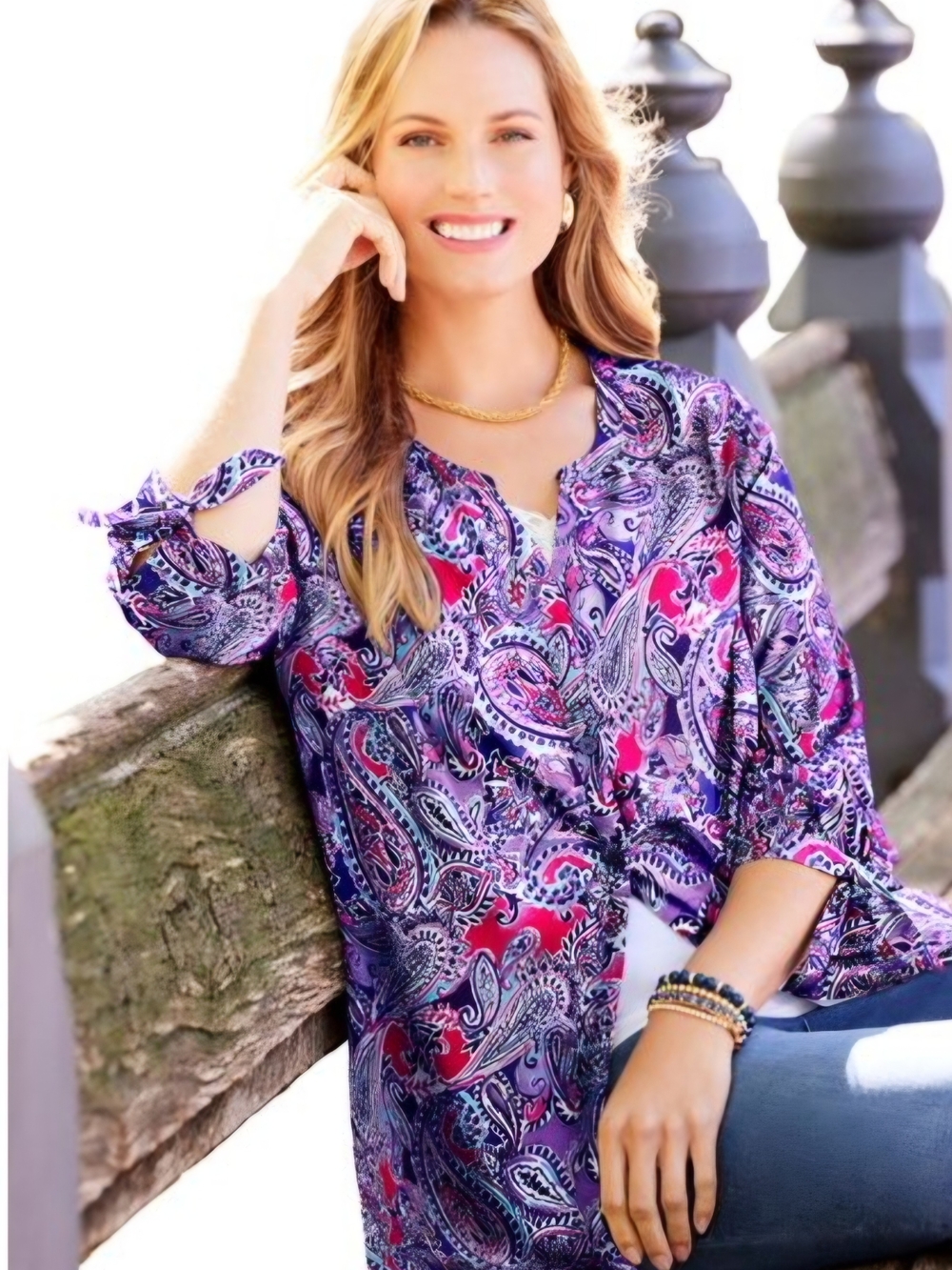 Catherines Women's Plus Size 3X Tie Sleeve Cafe Blouse